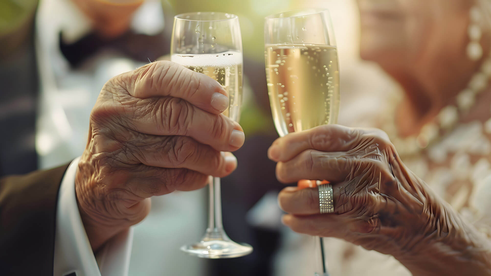 Bride and groom toasting each other