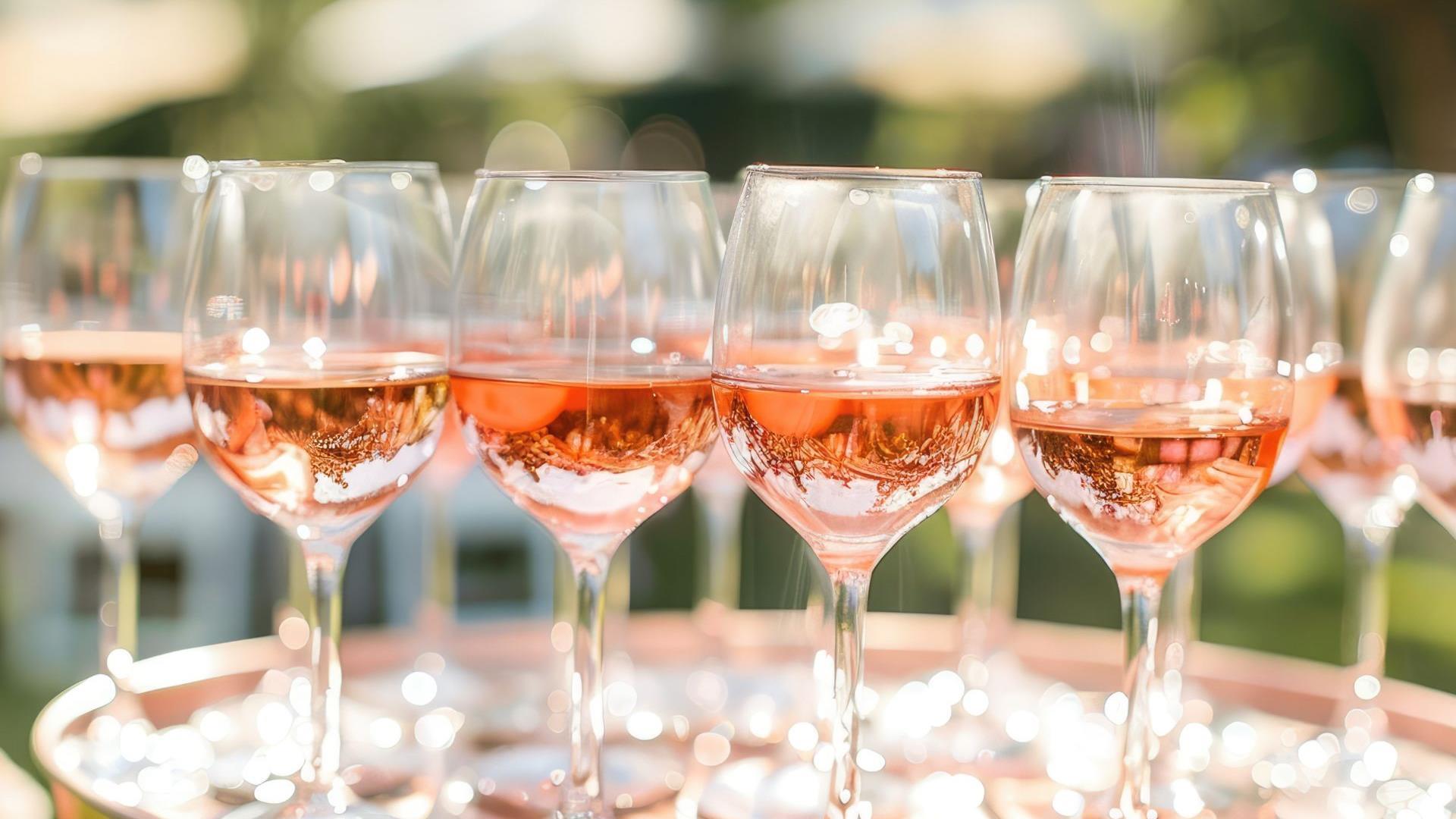 glasses of rose on a tray