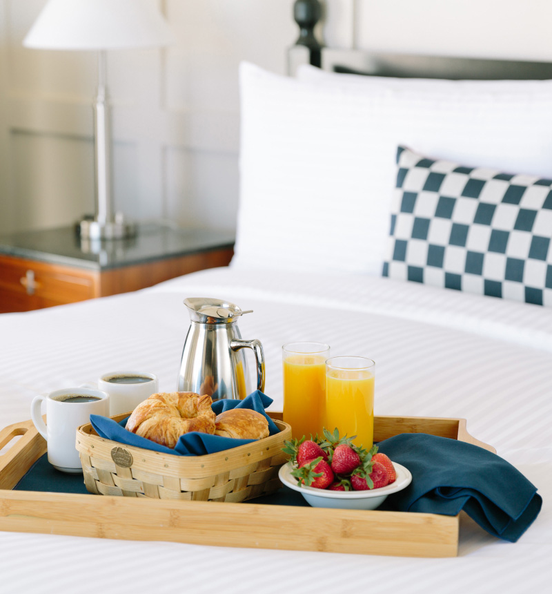 A tray with breakfast items