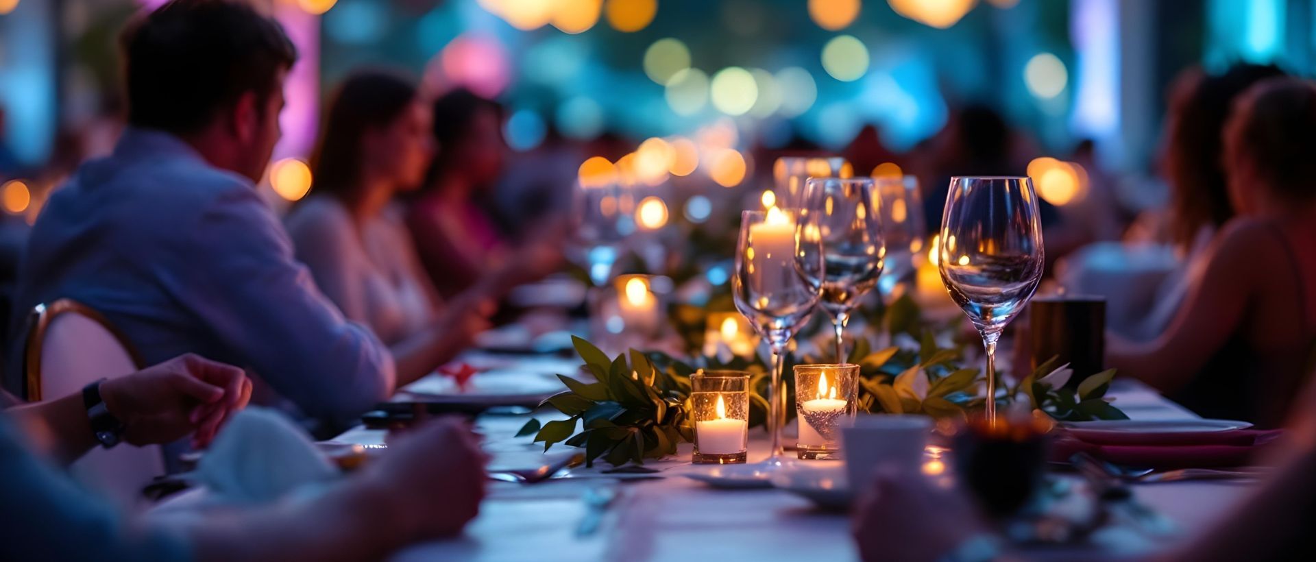 Candlelight dinner at a long table