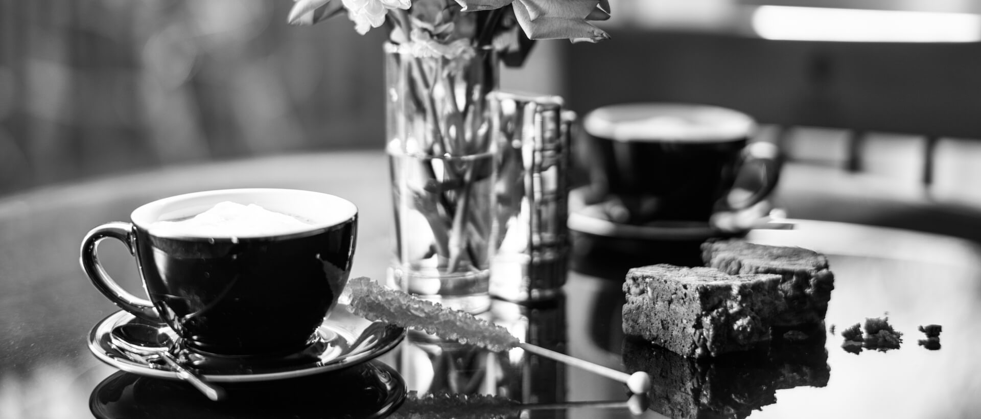 Coffee on a table in black and white